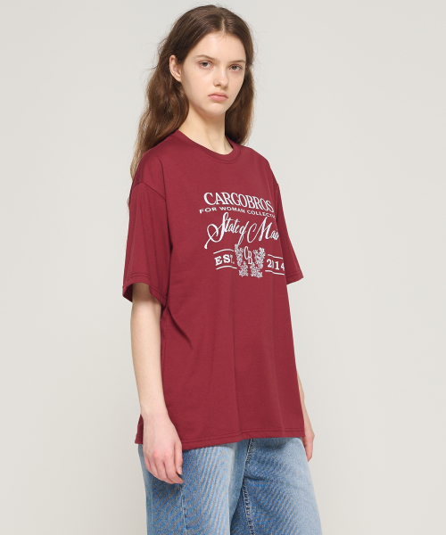 CARGOBROS FOR WOMAN(カーゴブロスフォーウィメン)の「ステートオブメインレタリング半袖Tシャツ(ワイン)(Tシャツ/カットソー・レディース・その他・2XL/SMALL/LARGE/MEDIUM/X-LARGE)」の4枚目の写真