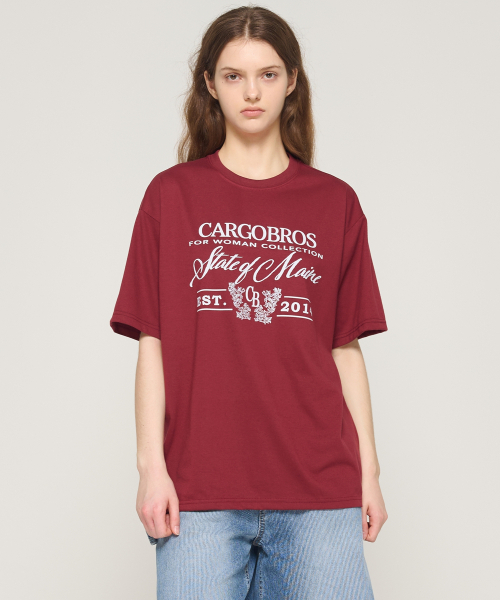 CARGOBROS FOR WOMAN(カーゴブロスフォーウィメン)の「ステートオブメインレタリング半袖Tシャツ(ワイン)(Tシャツ/カットソー・レディース・その他・2XL/SMALL/LARGE/MEDIUM/X-LARGE)」の5枚目の写真