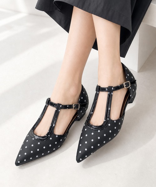 shoes365(シューズスリーシックスファイヴ)の「SHOES 365 ドット柄セパレートアンクルストラップローヒールパンプス (SS)(パンプス・レディース・ホワイト/ブラック・24.0cm/24.5cm/23.5cm/23.0cm)」の2枚目の写真