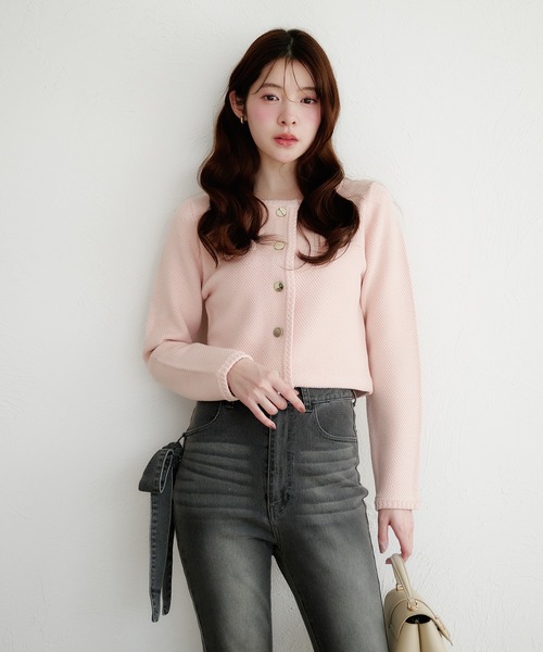 fupel(フぺル)の「gold button knit jacket / ゴールドボタンニットジャケット(ノーカラージャケット・レディース・ネイビー/オフホワイト/ピンク・FREE)」の21枚目の写真