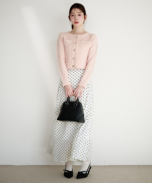 fupel(フぺル)の「gold button knit jacket / ゴールドボタンニットジャケット(ノーカラージャケット・レディース・ネイビー/オフホワイト/ピンク・FREE)」の16枚目の写真