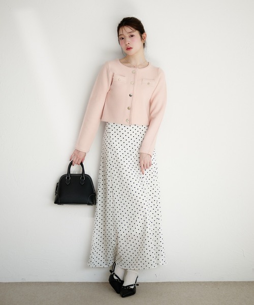 fupel(フぺル)の「gold button knit jacket / ゴールドボタンニットジャケット(ノーカラージャケット・レディース・ネイビー/オフホワイト/ピンク・FREE)」の15枚目の写真