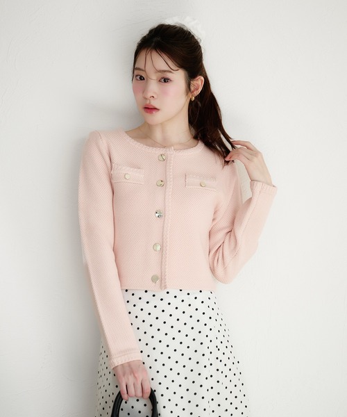 fupel(フぺル)の「gold button knit jacket / ゴールドボタンニットジャケット(ノーカラージャケット・レディース・ネイビー/オフホワイト/ピンク・FREE)」の11枚目の写真