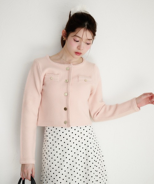 fupel(フぺル)の「gold button knit jacket / ゴールドボタンニットジャケット(ノーカラージャケット・レディース・ネイビー/オフホワイト/ピンク・FREE)」の12枚目の写真