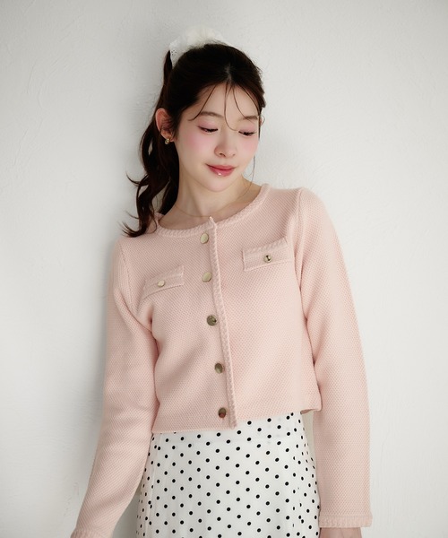 fupel(フぺル)の「gold button knit jacket / ゴールドボタンニットジャケット(ノーカラージャケット・レディース・ネイビー/オフホワイト/ピンク・FREE)」の13枚目の写真