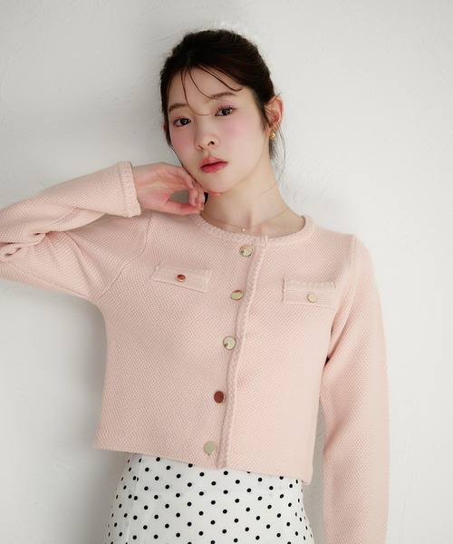 fupel(フぺル)の「gold button knit jacket / ゴールドボタンニットジャケット(ノーカラージャケット・レディース・ネイビー/オフホワイト/ピンク・FREE)」の14枚目の写真