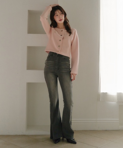 fupel(フぺル)の「gold button knit jacket / ゴールドボタンニットジャケット(ノーカラージャケット・レディース・ネイビー/オフホワイト/ピンク・FREE)」の9枚目の写真