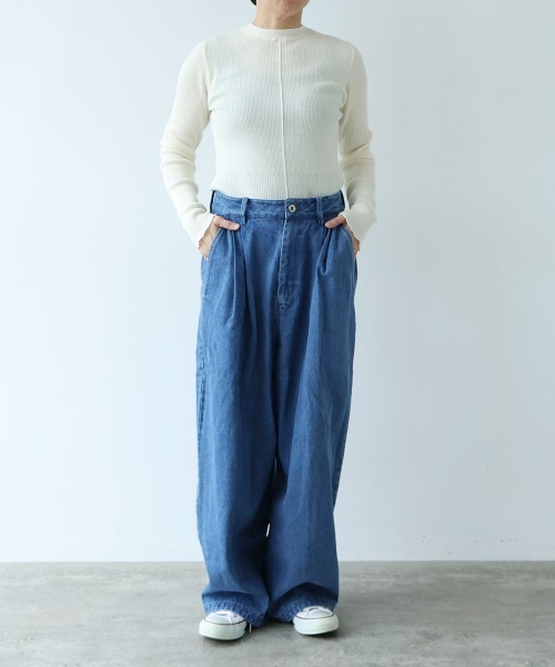 yuni(ユニ )の「10oz denim pin tuck pants(デニムパンツ・レディース・ネイビー/サックスブルー・M/S)」の6枚目の写真