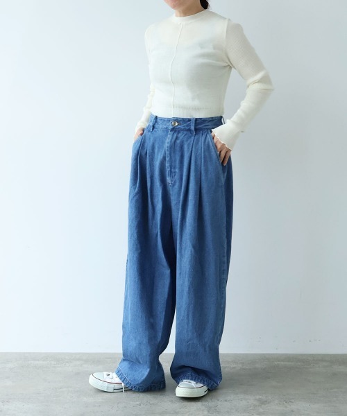 yuni(ユニ )の「10oz denim pin tuck pants(デニムパンツ・レディース・ネイビー/サックスブルー・M/S)」の7枚目の写真
