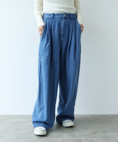 yuni(ユニ )の「10oz denim pin tuck pants(デニムパンツ・レディース・ネイビー/サックスブルー・M/S)」の12枚目の写真