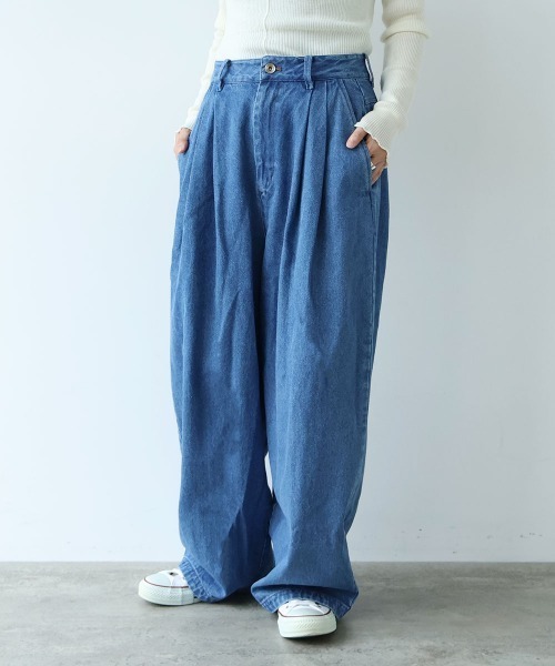 yuni(ユニ )の「10oz denim pin tuck pants(デニムパンツ・レディース・ネイビー/サックスブルー・M/S)」の13枚目の写真