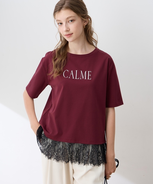 LE SOUK HOLIDAY（ルスークホリデー）の「レースドッキングプリントTシャツ【接触冷感・吸水速乾】（Tシャツ/カットソー・レディース・ワインレッド/ブラック・L/M）」の2枚目の写真