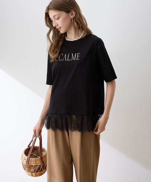 LE SOUK HOLIDAY（ルスークホリデー）の「レースドッキングプリントTシャツ【接触冷感・吸水速乾】（Tシャツ/カットソー・レディース・ワインレッド/ブラック・L/M）」の3枚目の写真