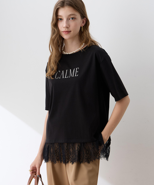 LE SOUK HOLIDAY（ルスークホリデー）の「レースドッキングプリントTシャツ【接触冷感・吸水速乾】（Tシャツ/カットソー・レディース・ワインレッド/ブラック・L/M）」の4枚目の写真