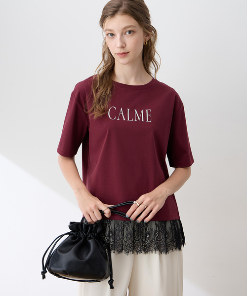 LE SOUK HOLIDAY（ルスークホリデー）の「レースドッキングプリントTシャツ【接触冷感・吸水速乾】（Tシャツ/カットソー・レディース・ワインレッド/ブラック・L/M）」の5枚目の写真