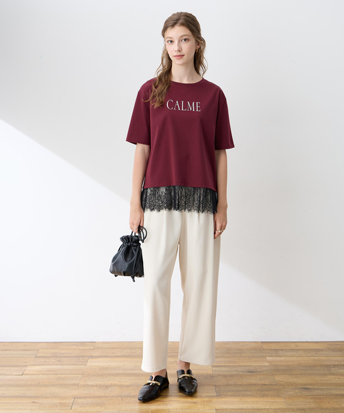 LE SOUK HOLIDAY（ルスークホリデー）の「レースドッキングプリントTシャツ【接触冷感・吸水速乾】（Tシャツ/カットソー・レディース・ワインレッド/ブラック・L/M）」の6枚目の写真