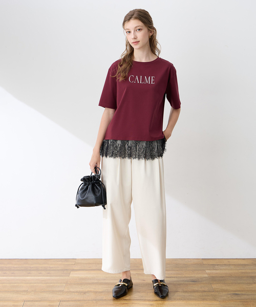 LE SOUK HOLIDAY（ルスークホリデー）の「レースドッキングプリントTシャツ【接触冷感・吸水速乾】（Tシャツ/カットソー・レディース・ワインレッド/ブラック・L/M）」の7枚目の写真