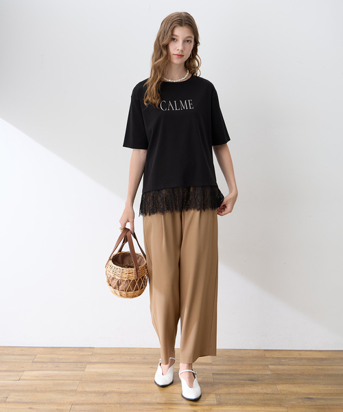 LE SOUK HOLIDAY（ルスークホリデー）の「レースドッキングプリントTシャツ【接触冷感・吸水速乾】（Tシャツ/カットソー・レディース・ワインレッド/ブラック・L/M）」の8枚目の写真