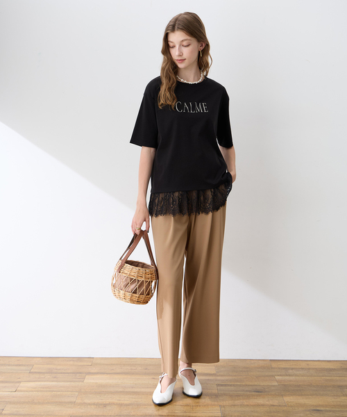 LE SOUK HOLIDAY（ルスークホリデー）の「レースドッキングプリントTシャツ【接触冷感・吸水速乾】（Tシャツ/カットソー・レディース・ワインレッド/ブラック・L/M）」の9枚目の写真