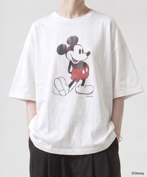 【SLICK/スリック】MICKEY MOUSE Printed T-shirt / ミッキーマウス プリントTシャツ / パウダー加工 / オーバーサイズ / ヴィンテージライク