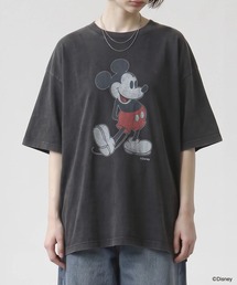 【SLICK/スリック】MICKEY MOUSE Printed T-shirt / ミッキーマウス プリントTシャツ / パウダー加工 / オーバーサイズ / ヴィンテージライク