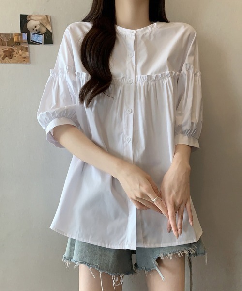 ONEP STAR(ワンピスター)の「ギャザー切り替えボリュームスリーブブラウス(シャツ/ブラウス・レディース・ホワイト・X-LARGE/LARGE/MEDIUM)」の8枚目の写真