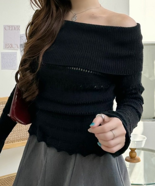 Ada.(エイダ)の「透かし編み 折り返し オフショルダー ニット(ニット/セーター・レディース・レッド/グレー/ブラック・FREE)」の15枚目の写真