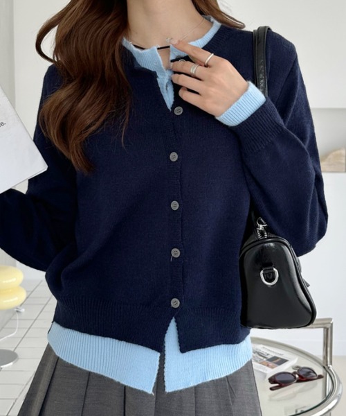 Ada.(エイダ)の「配色リブ クルーネック ハイゲージ ニットカーディガン(カーディガン/ボレロ・レディース・ネイビー/グレー/チャコール・FREE)」の12枚目の写真