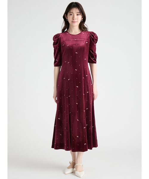 CELFORD(セルフォード)の「リボンドット刺繍ベロアワンピース(ワンピース・レディース・ブラック/クリーム・36/38)」の4枚目の写真