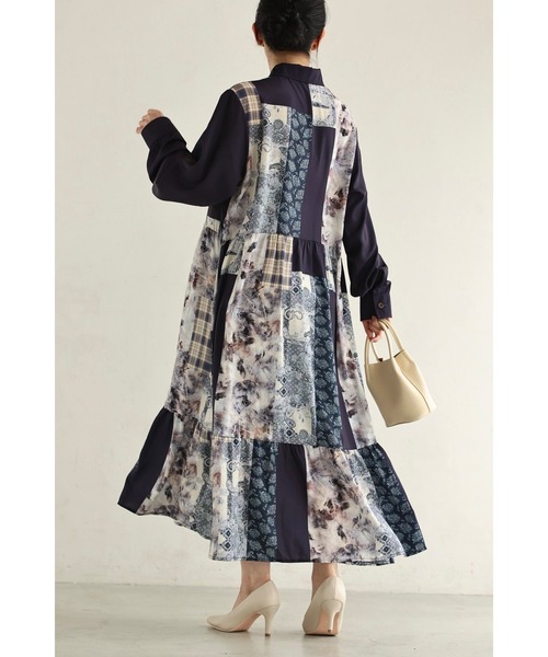 cawaii(カワイイ)の「(紺)柄集めパッチワーク風ロングワンピース(ベルト付き)(ワンピース・レディース・ネイビー・FREE)」の15枚目の写真