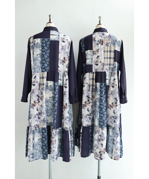 cawaii(カワイイ)の「(紺)柄集めパッチワーク風ロングワンピース(ベルト付き)(ワンピース・レディース・ネイビー・FREE)」の17枚目の写真