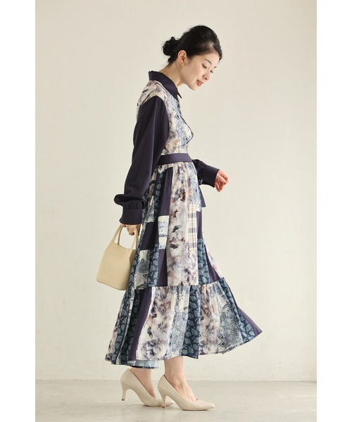 cawaii(カワイイ)の「(紺)柄集めパッチワーク風ロングワンピース(ベルト付き)(ワンピース・レディース・ネイビー・FREE)」の19枚目の写真