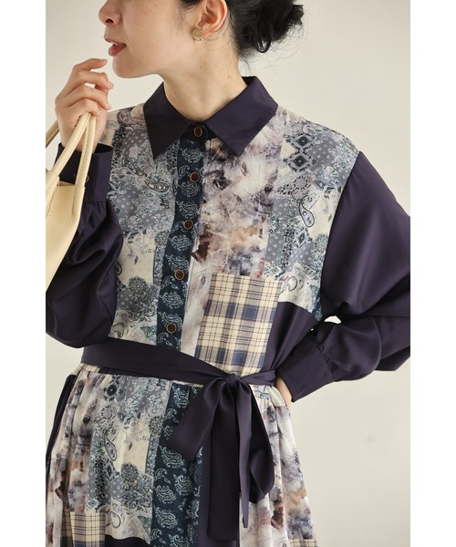 cawaii(カワイイ)の「(紺)柄集めパッチワーク風ロングワンピース(ベルト付き)(ワンピース・レディース・ネイビー・FREE)」の20枚目の写真