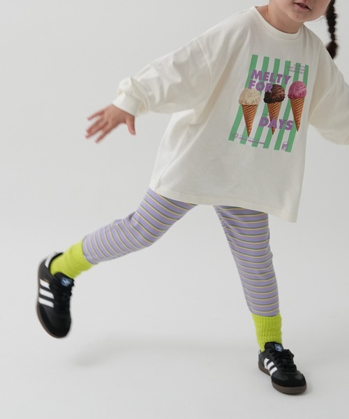 pairmanon(ペアマノン)の「【80-130cm】マルチボーダー リブレギンス(レギンス/スパッツ・キッズ・パープル/ブルー/オレンジ/ピンク/イエロー・100/120/110/130/80/90)」の2枚目の写真