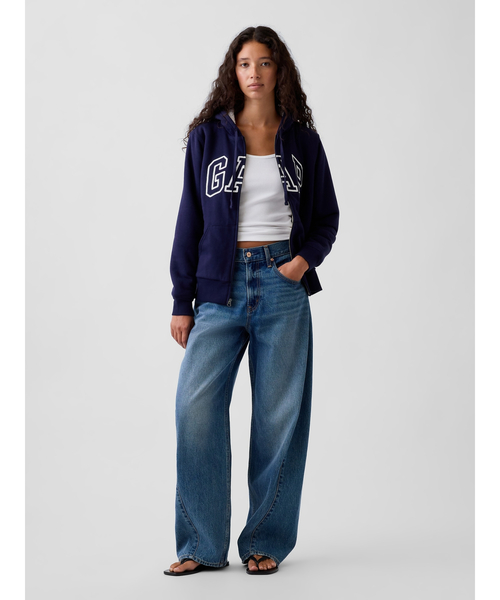GAP(ギャップ)の「リラックスフィット GAPロゴ 裏ボア ジップアップパーカー(スウェット・レディース・ブラック/ストーン・XL/M)」の8枚目の写真