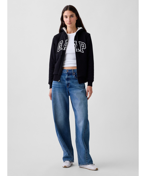 GAP(ギャップ)の「リラックスフィット GAPロゴ 裏ボア ジップアップパーカー(スウェット・レディース・ブラック/ストーン・XL/M)」の5枚目の写真