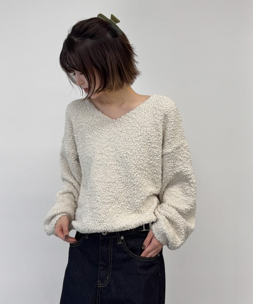 CANAL JEAN(キャナルジーン)の「El mar ブークレーVネックニット(ニット/セーター・レディース・ブラウン/ブラック/アイボリー・ONE SIZE)」の1枚目の写真