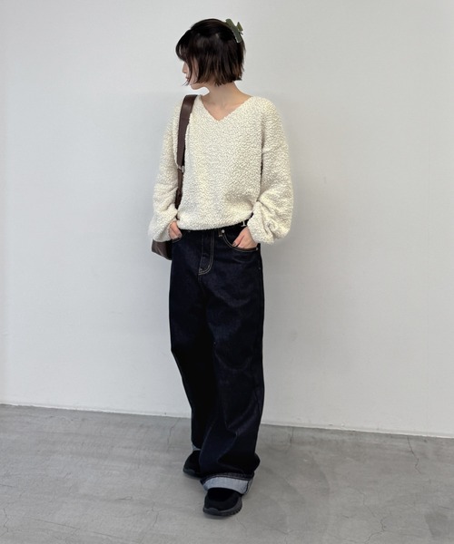 CANAL JEAN(キャナルジーン)の「El mar ブークレーVネックニット(ニット/セーター・レディース・ブラウン/ブラック/アイボリー・ONE SIZE)」の8枚目の写真