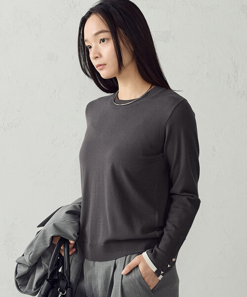 COMME CA ISM(コムサイズム)の「マシンウォッシャブル ボタンスリーブニット(ニット/セーター・レディース・ネイビー/グリーン/チャコール/ホワイト・M/L)」の15枚目の写真