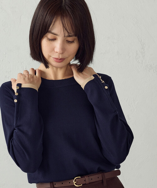 COMME CA ISM(コムサイズム)の「マシンウォッシャブル ボタンスリーブニット(ニット/セーター・レディース・ネイビー/グリーン/チャコール/ホワイト・M/L)」の19枚目の写真
