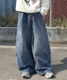 HOOK 立体カーブ 切り替え バルーンシルエット ワイドデニムパンツ