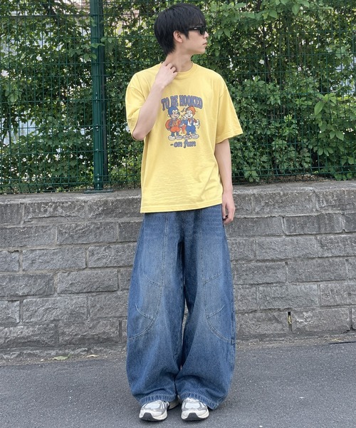 HOOK（フック）の「HOOK 立体カーブ 切り替え バルーンシルエット ワイドデニムパンツ（デニムパンツ・メンズ・ブルー・L/M/S）」の6枚目の写真