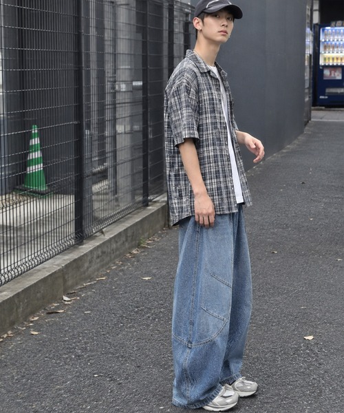 HOOK（フック）の「HOOK 立体カーブ 切り替え バルーンシルエット ワイドデニムパンツ（デニムパンツ・メンズ・ブルー・L/M/S）」の13枚目の写真