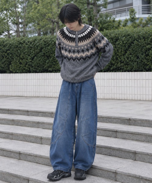 HOOK（フック）の「HOOK 立体カーブ 切り替え バルーンシルエット ワイドデニムパンツ（デニムパンツ・メンズ・ブルー・L/M/S）」の22枚目の写真