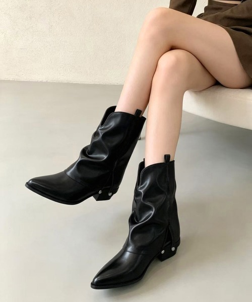 美品☆26cm 黒 本革 ウエスタン エンジニア ショートブーツ セール】エンジニアブーツウエスタンショートブーツ（ブーツ