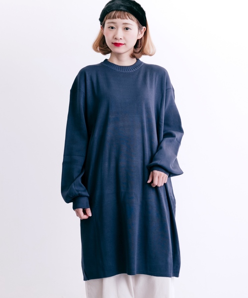 MERLOT(メルロー)の「ワイドパフスリーブハイゲージニットワンピース4699(ワンピース・レディース・グレー/ブラック/ダークパープル/グリーン/グリーン系その他/ブルーグレー/オレンジ・FREE)」の4枚目の写真