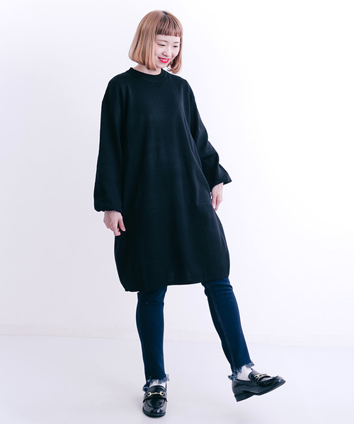 MERLOT(メルロー)の「ワイドパフスリーブハイゲージニットワンピース4699(ワンピース・レディース・グレー/ブラック/ダークパープル/グリーン/グリーン系その他/ブルーグレー/オレンジ・FREE)」の12枚目の写真