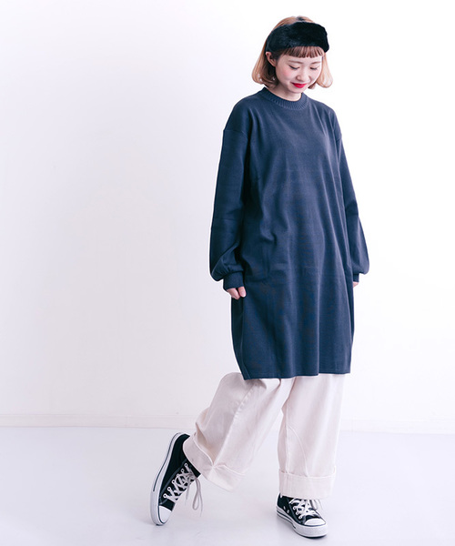 MERLOT(メルロー)の「ワイドパフスリーブハイゲージニットワンピース4699(ワンピース・レディース・グレー/ブラック/ダークパープル/グリーン/グリーン系その他/ブルーグレー/オレンジ・FREE)」の14枚目の写真