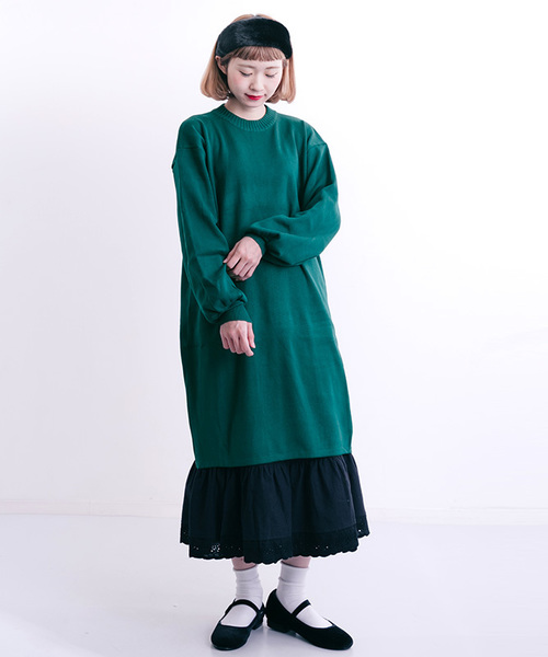 MERLOT(メルロー)の「ワイドパフスリーブハイゲージニットワンピース4699(ワンピース・レディース・グレー/ブラック/ダークパープル/グリーン/グリーン系その他/ブルーグレー/オレンジ・FREE)」の15枚目の写真