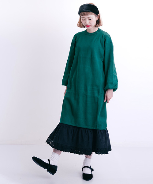 MERLOT(メルロー)の「ワイドパフスリーブハイゲージニットワンピース4699(ワンピース・レディース・グレー/ブラック/ダークパープル/グリーン/グリーン系その他/ブルーグレー/オレンジ・FREE)」の16枚目の写真